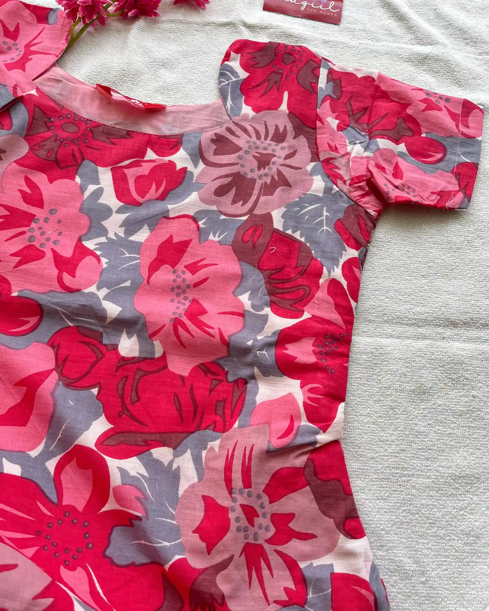 T016 Pink floral kurta