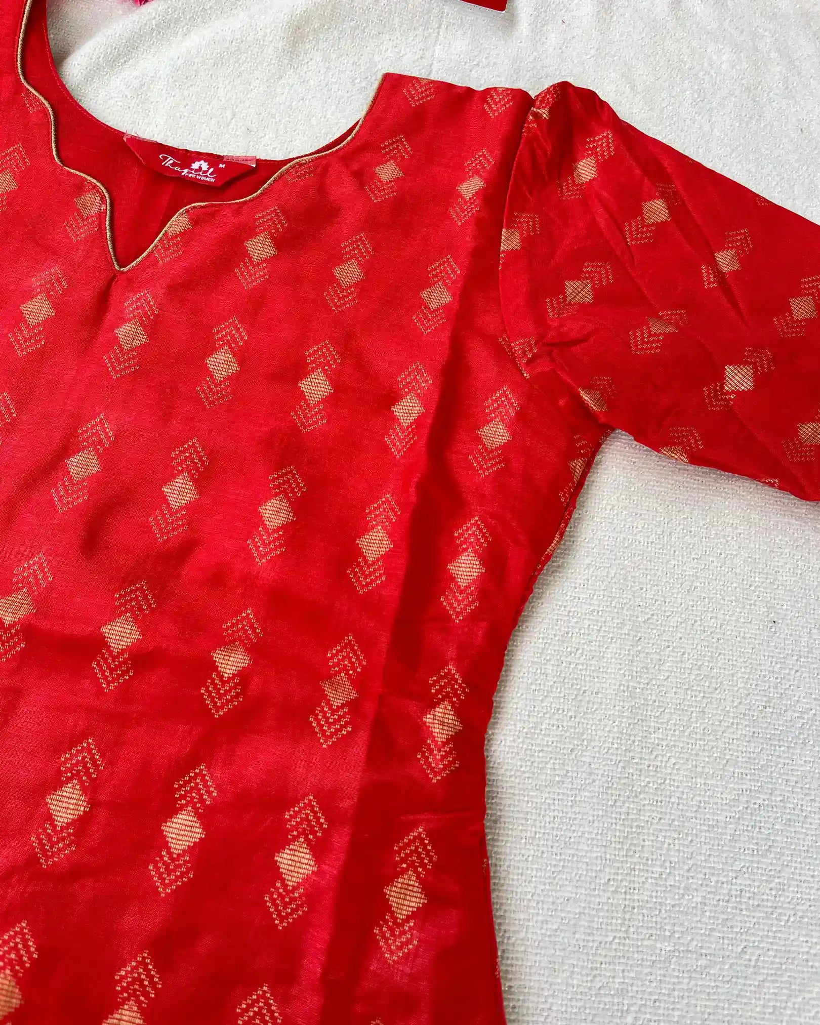 T026 Red katan silk kurta set