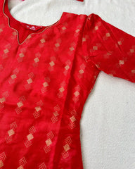 T026 Red katan silk kurta set