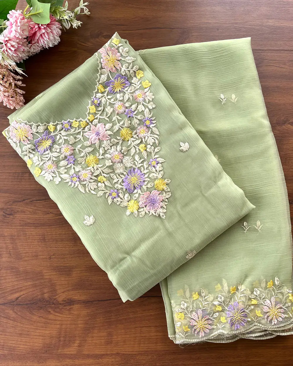 T113 Crushed Organza Unstitched Suits