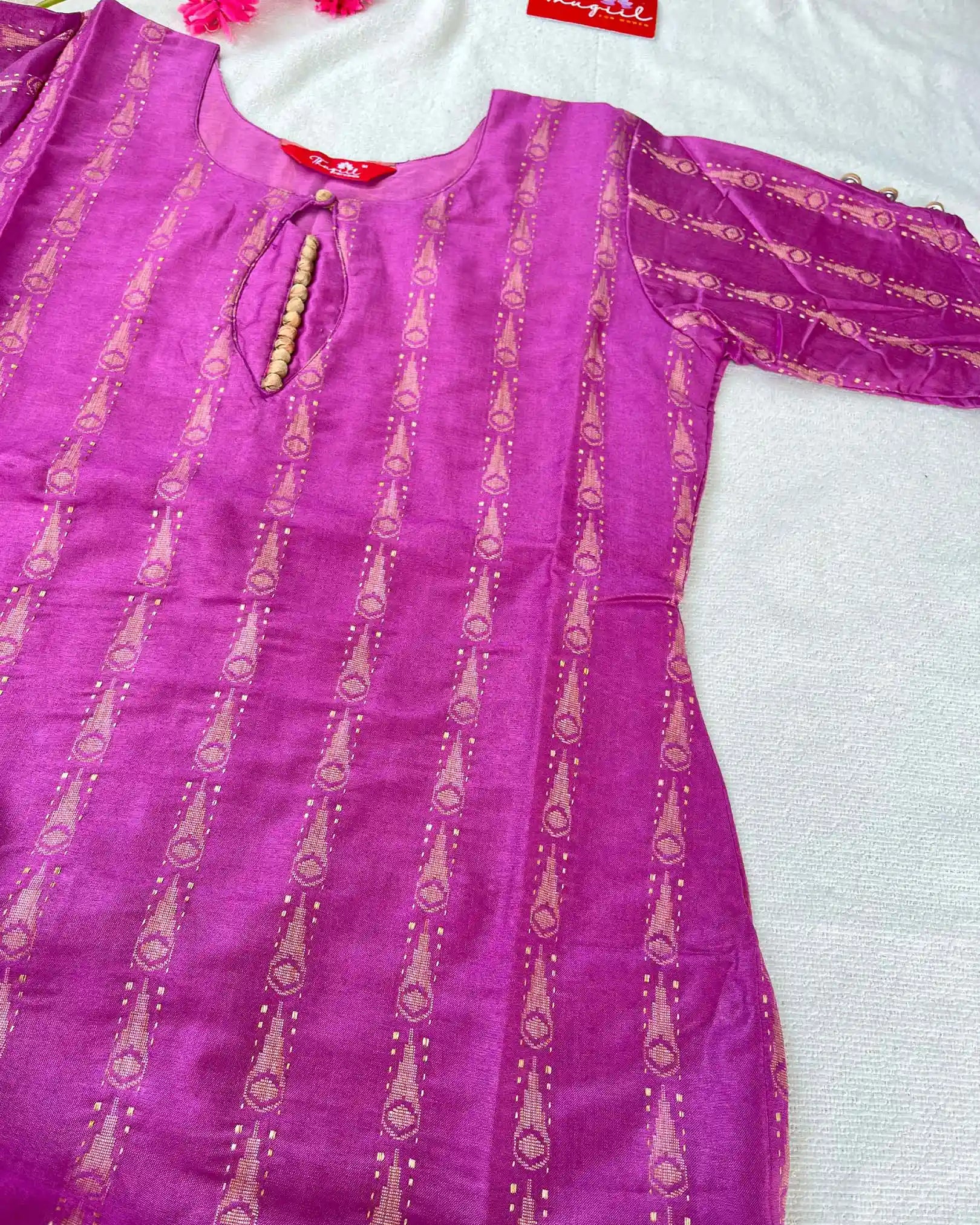 T023 Pink Purple katan silk kurta set