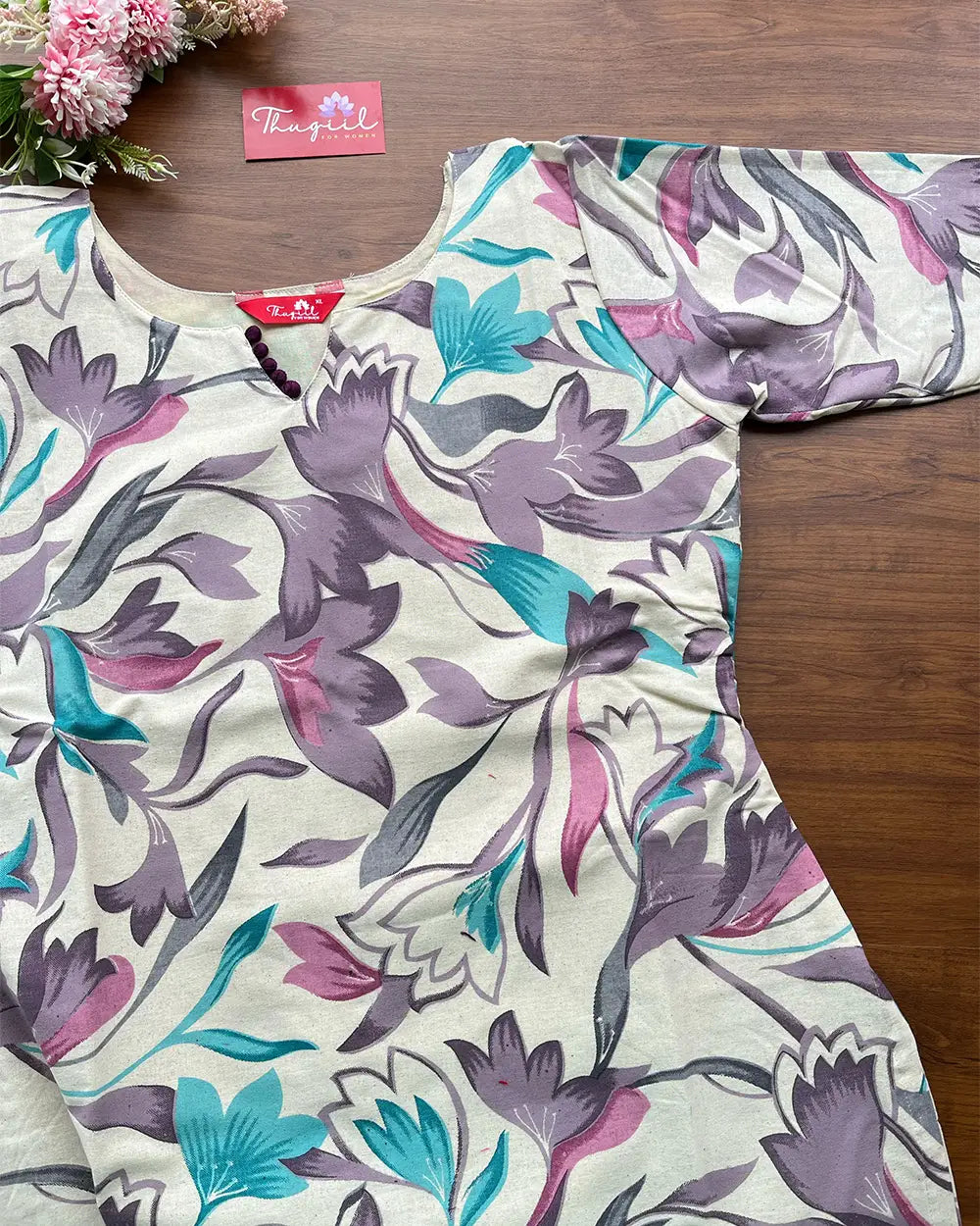 T138 Floral Printed Cotton Kurta