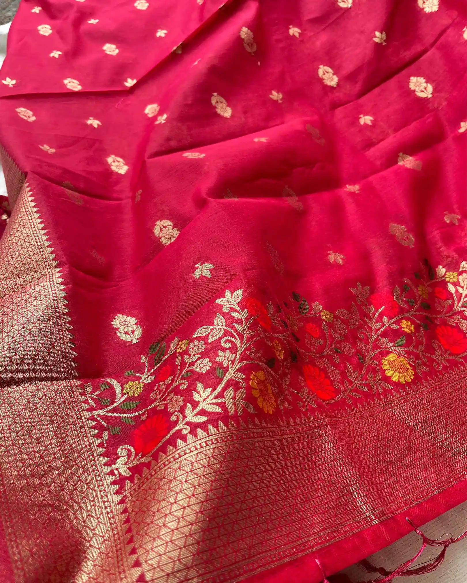 T024 Rani pink banarasi cotton kurta set (Pre order 10-15 days)