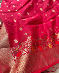 T024 Rani pink banarasi cotton kurta set (Pre order 10-15 days)