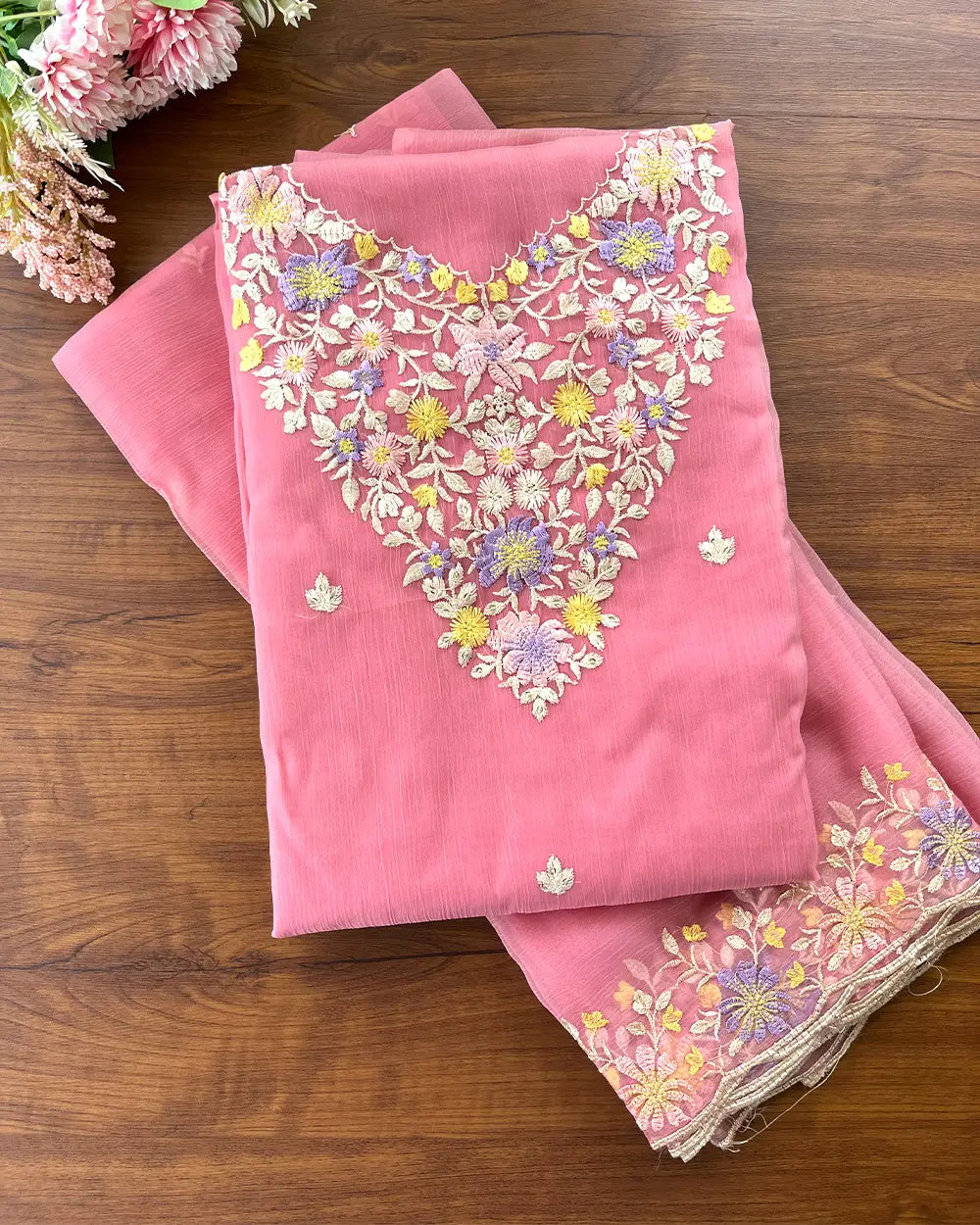 T113 Crushed Organza Unstitched Suits