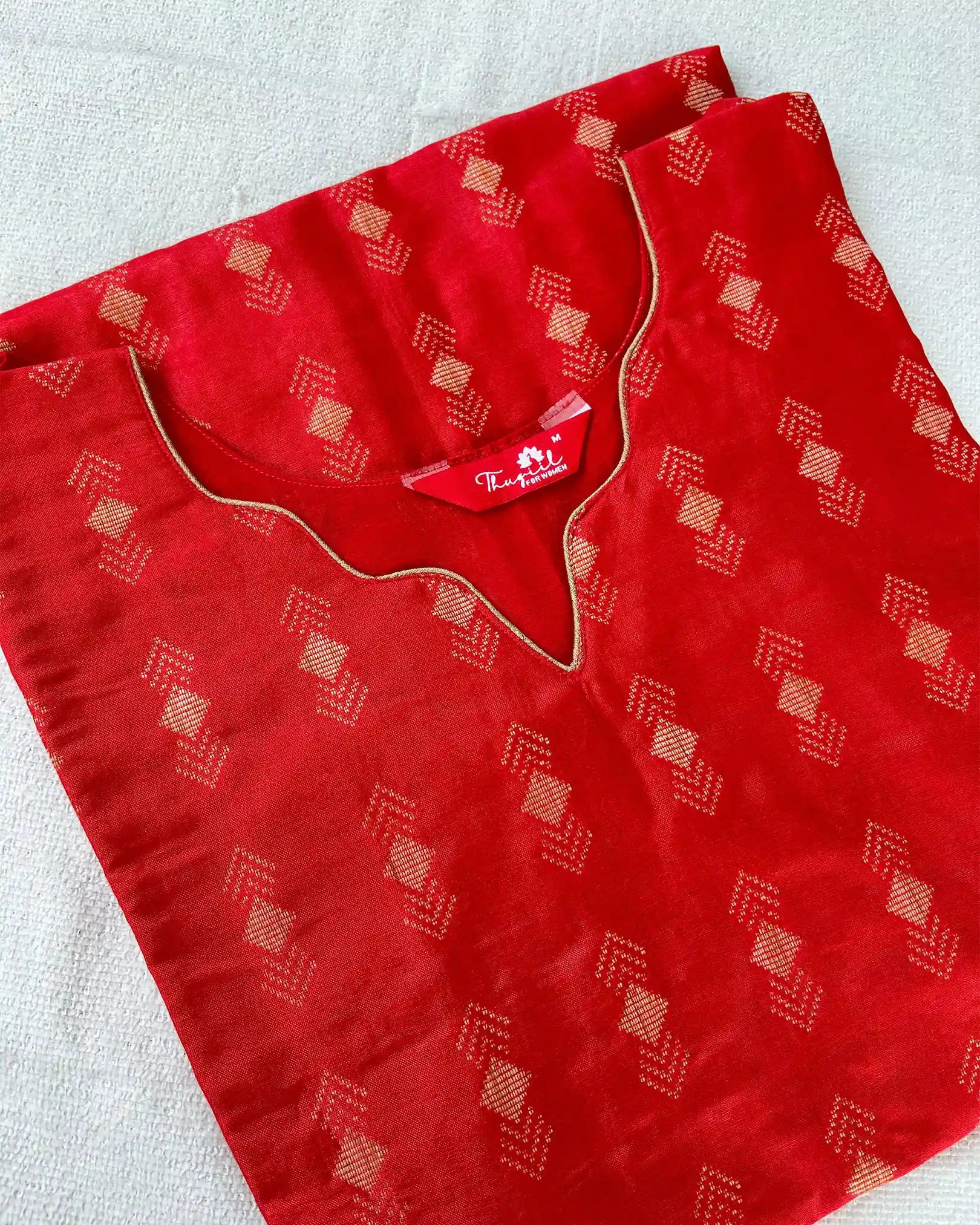 T026 Red katan silk kurta set