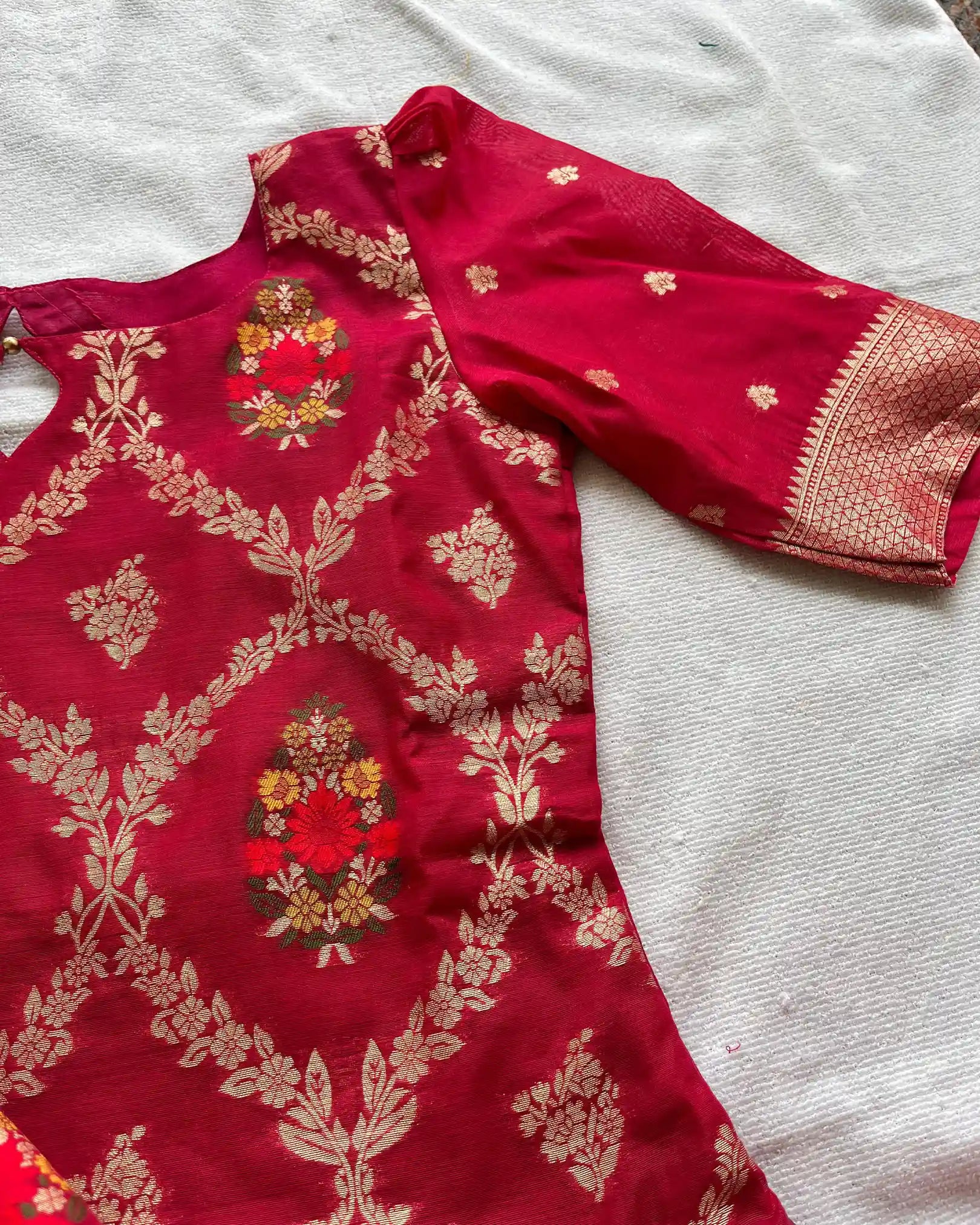 T024 Rani pink banarasi cotton kurta set (Pre order 10-15 days)