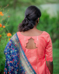 T087 Luxe - Peach Bloom Silk Kurta Set