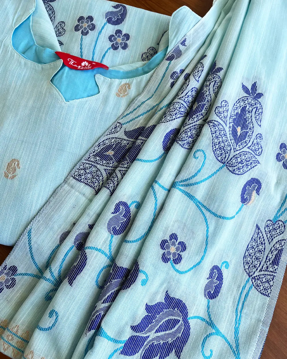 T125 Sky Blue Jamdani Kurta Set (Top-Dupatta)