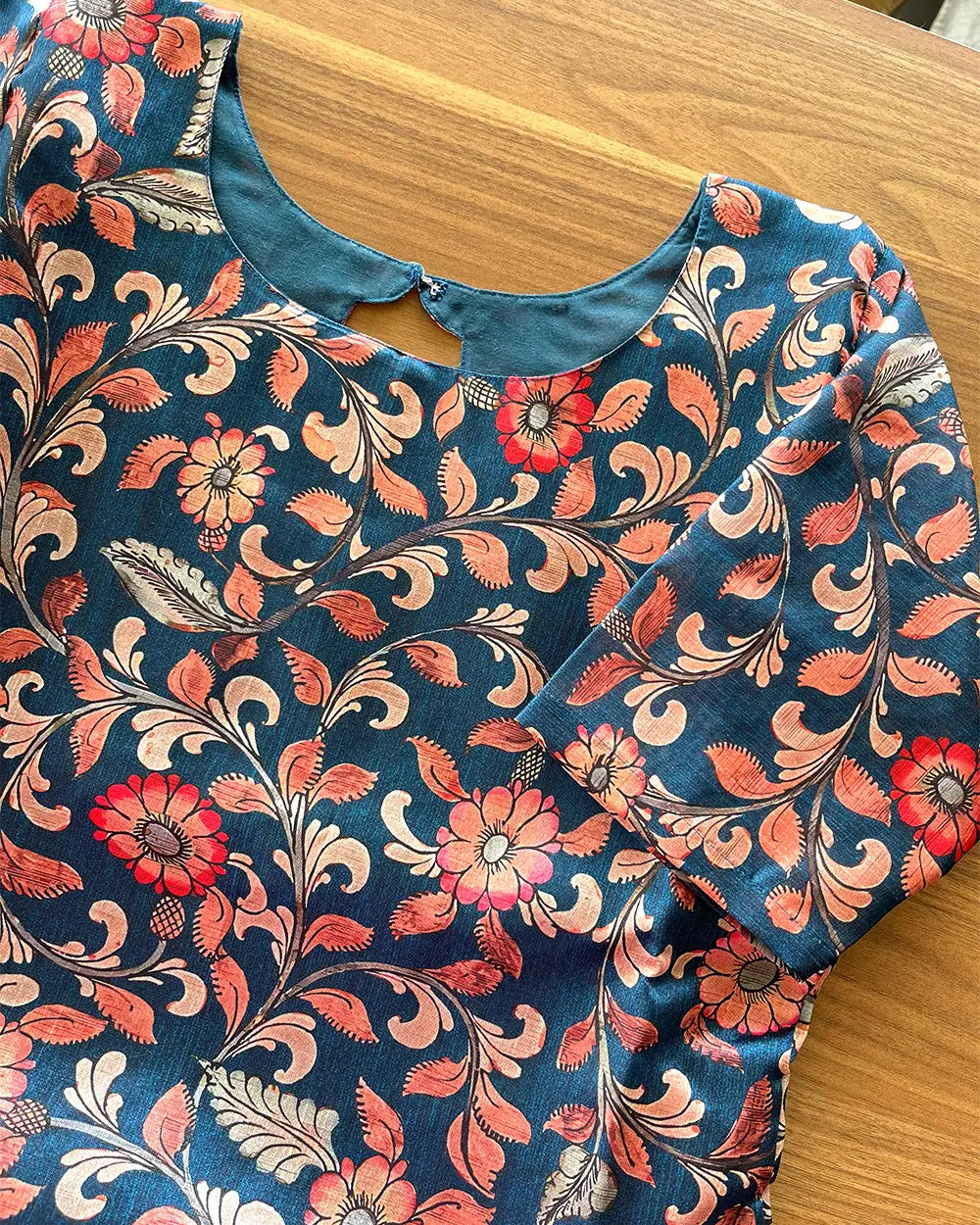 T060 Teal Floral Silk Kurta