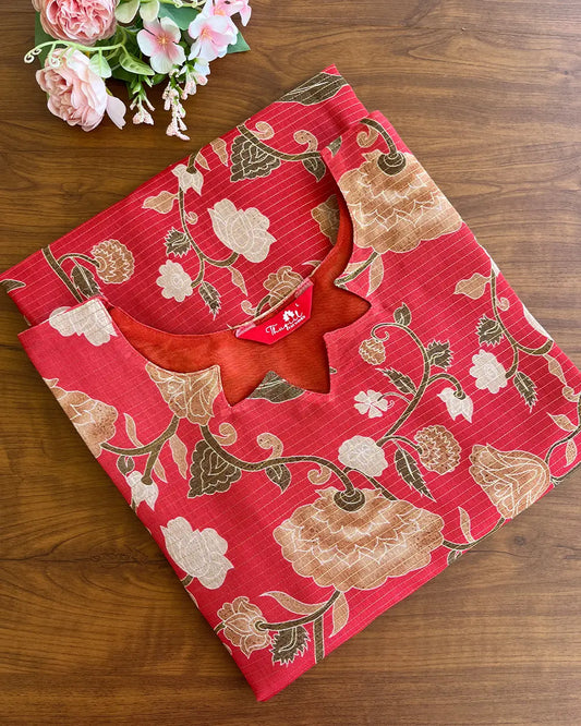 T124 Red Chanderi Kurta