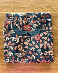 T060 Teal Floral Silk Kurta