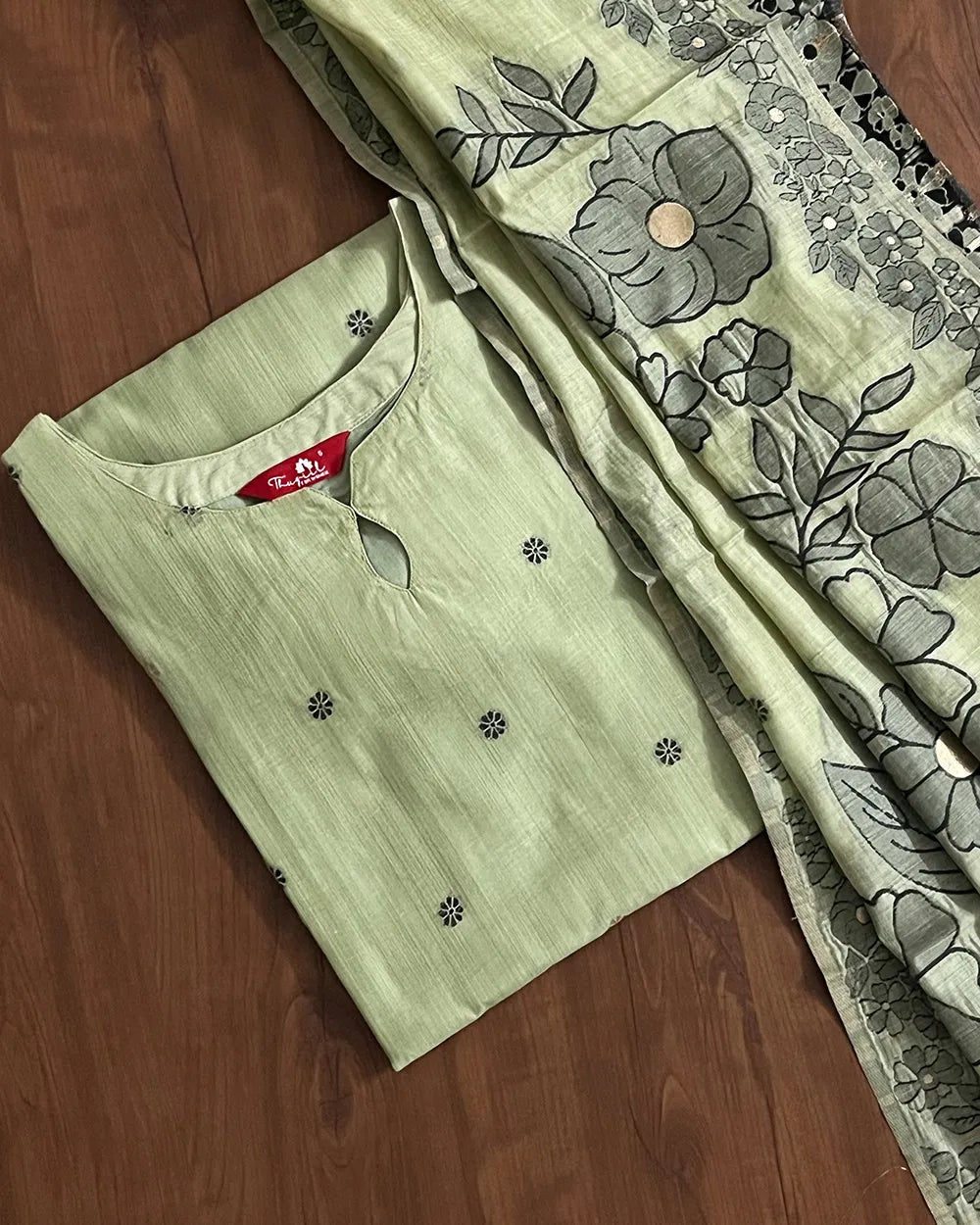 T301 Pastel Green Grace Kurta Set (Top-Dupatta)