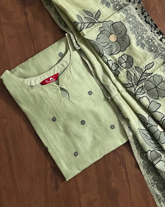 T301 Pastel Green Grace Kurta Set (Top-Dupatta)