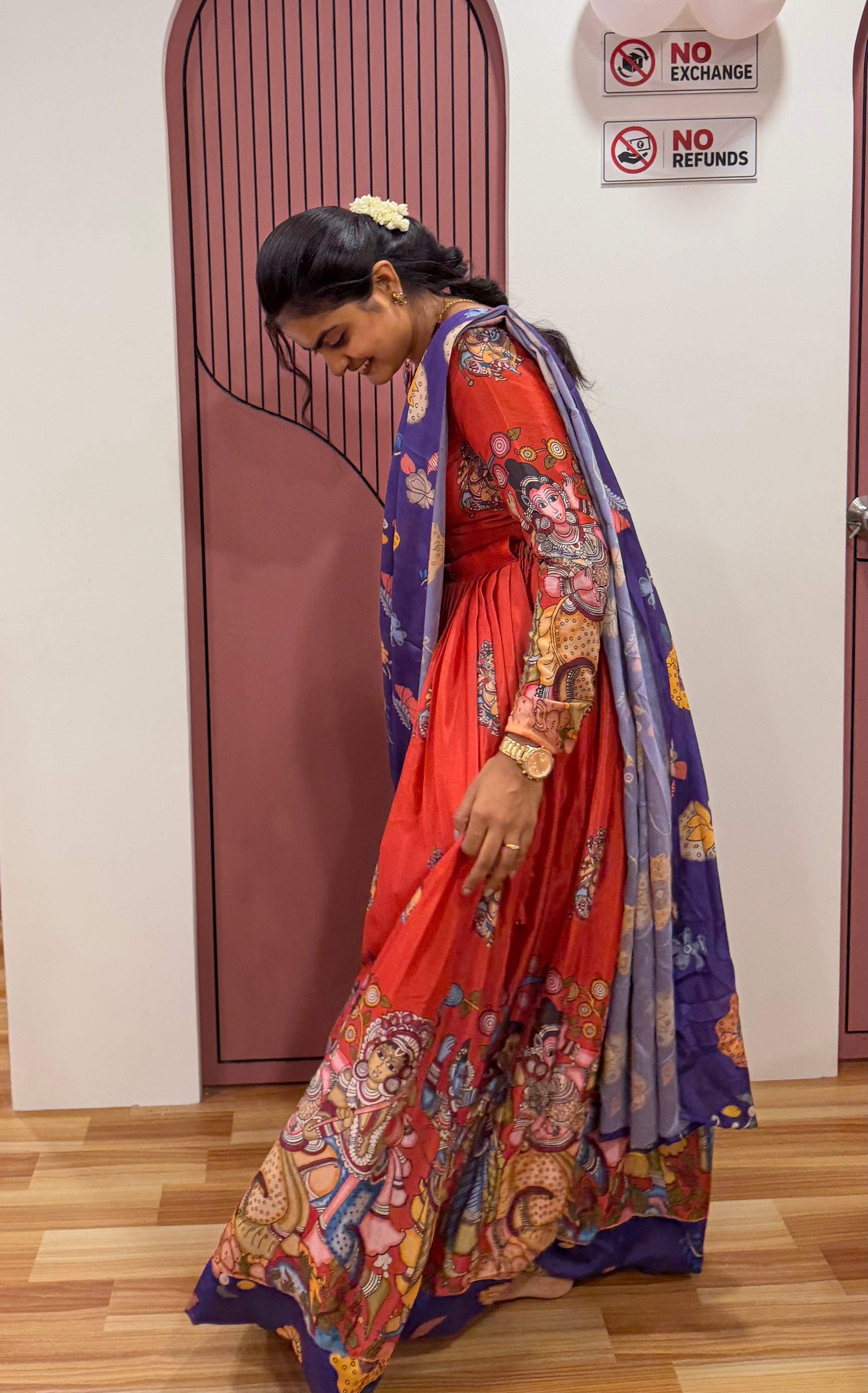 T532 Red Kalamkari - TOP & SKIRT