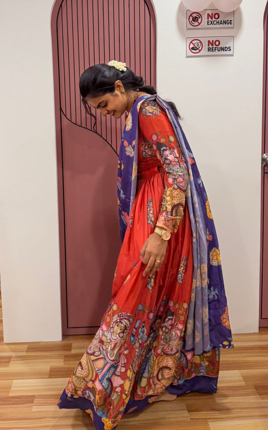 T532 Red Kalamkari - TOP & SKIRT