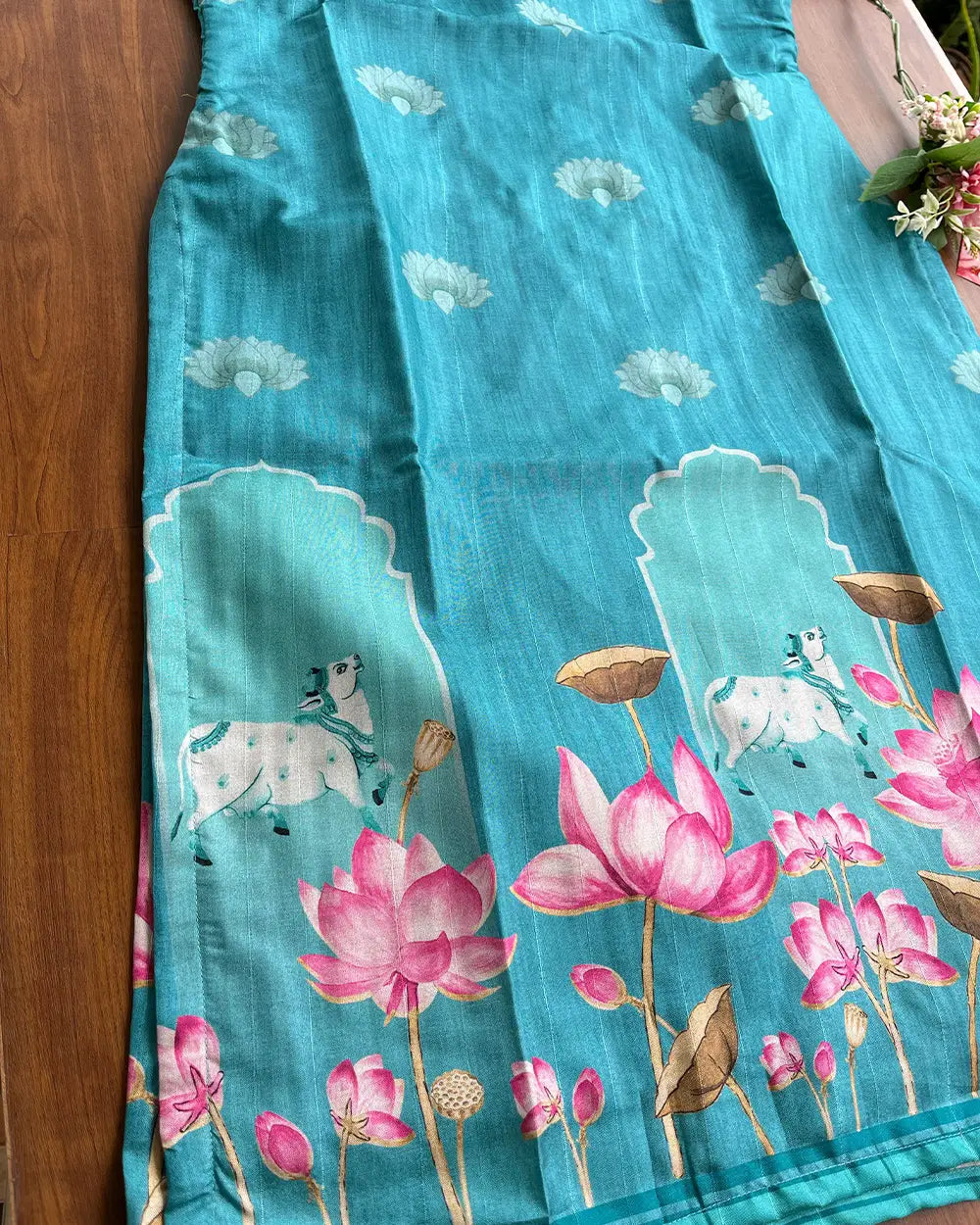 T137 Blue Pichwai Silk Kurta (Pre Order 30-35 days )