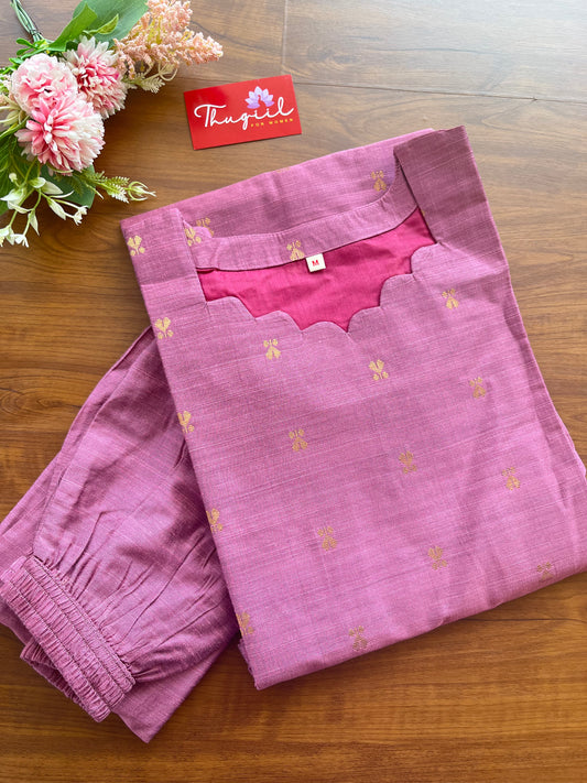 T132 READY TO DISPATCH Mauve Rose Slub Silk Top-Pant