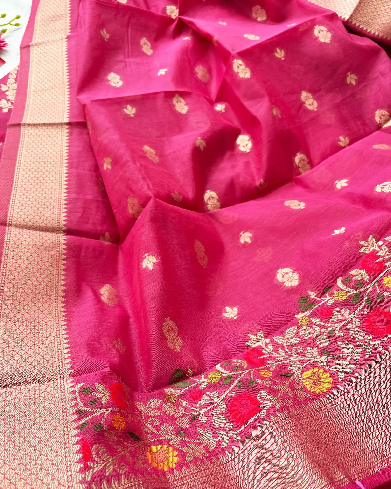 T050 Hot Pink Banaras Cotton Kurta Set (Pre Order 10-15 days)