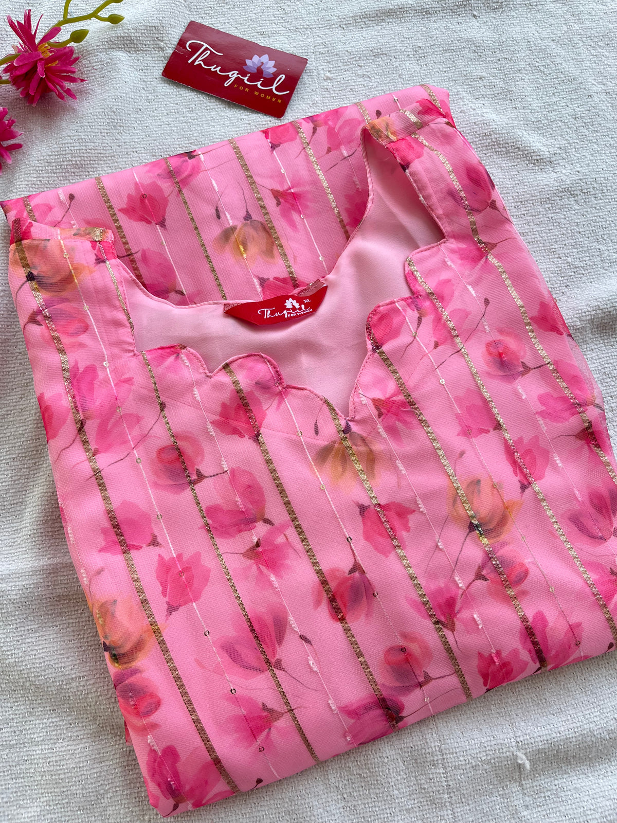 T033 Pink Floral Organza Kurta