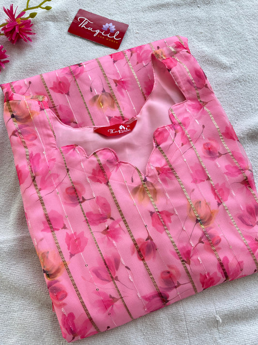 T033 Pink Floral Organza Kurta