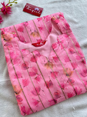 T033 Pink Floral Organza Kurta