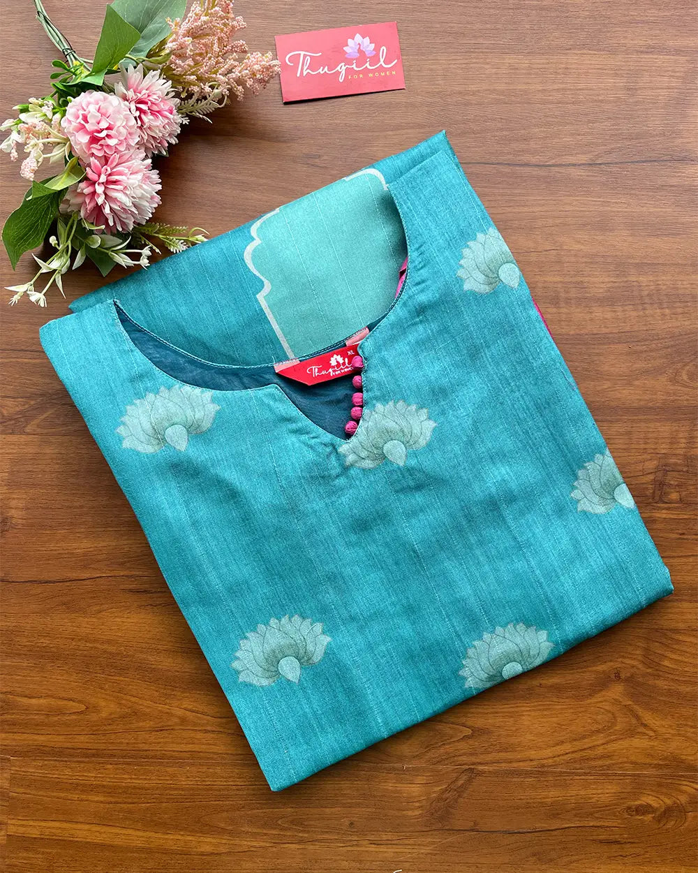 T137 Blue Pichwai Silk Kurta (Pre Order 30-35 days )