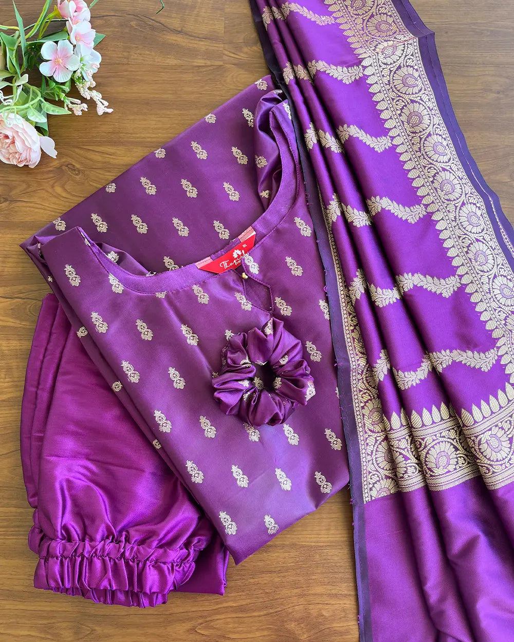 T121 Purple Soft Silk Kurta Set