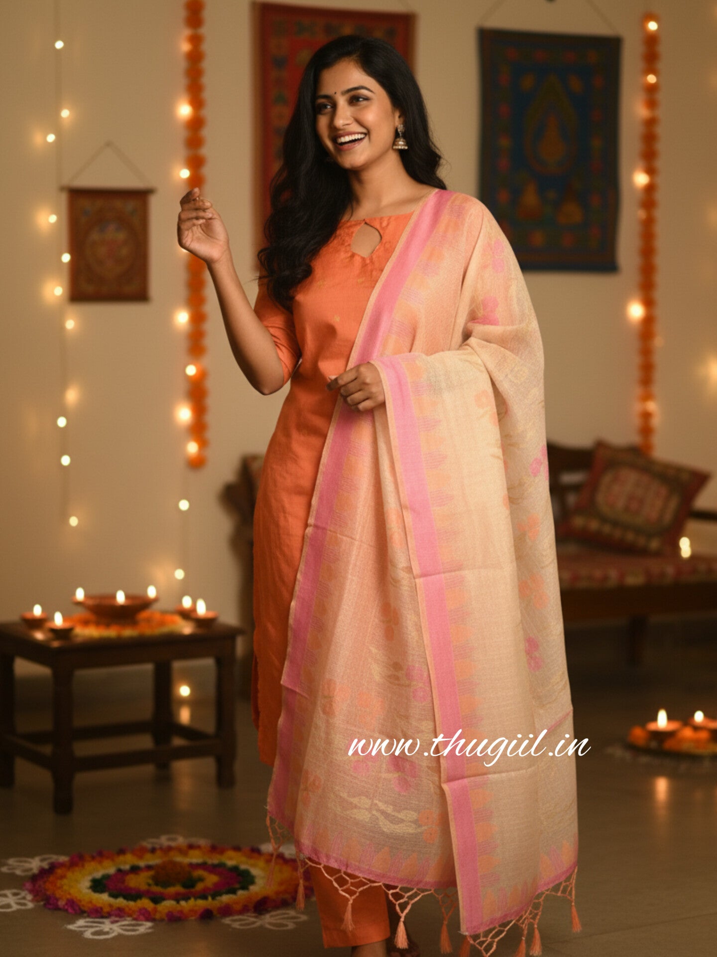 T101 Peach Perfect Silk Kurta Set