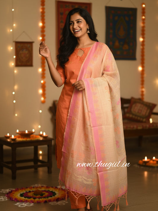 T101 Peach Perfect Silk Kurta Set