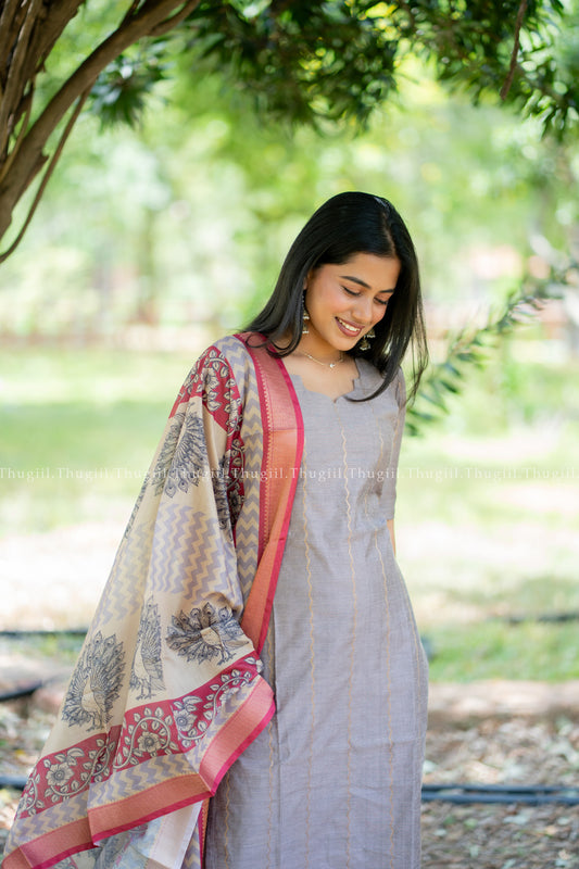 T529 Jivika (Hazelnut) Kurta Set (Top-Dupatta)