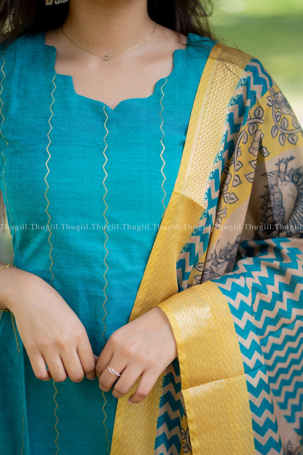 T528 Jivika (Teal) Kurta Set (Top-Dupatta)