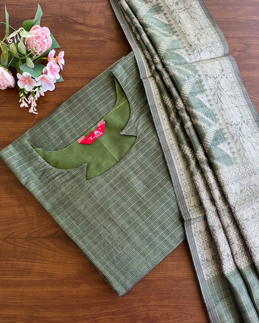 T119 Green - Kota Banaras Kurta set (Top-Dupatta)