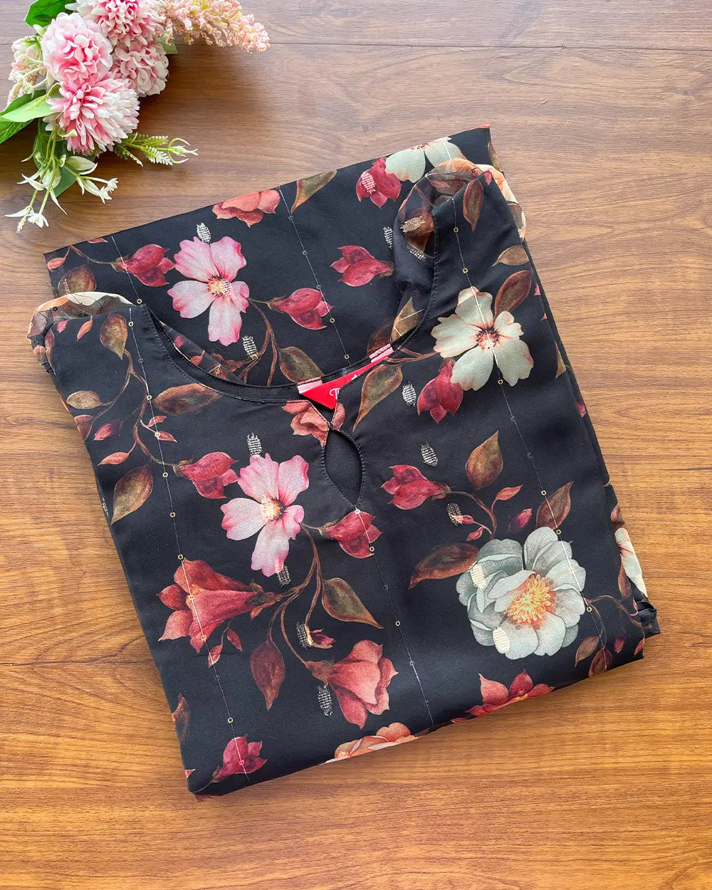 T133 Black Floral Organza Kurta