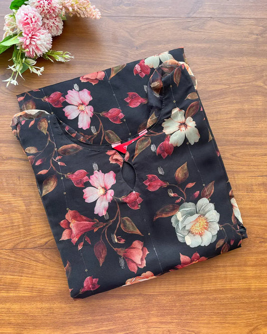 T133 Black Floral Organza Kurta