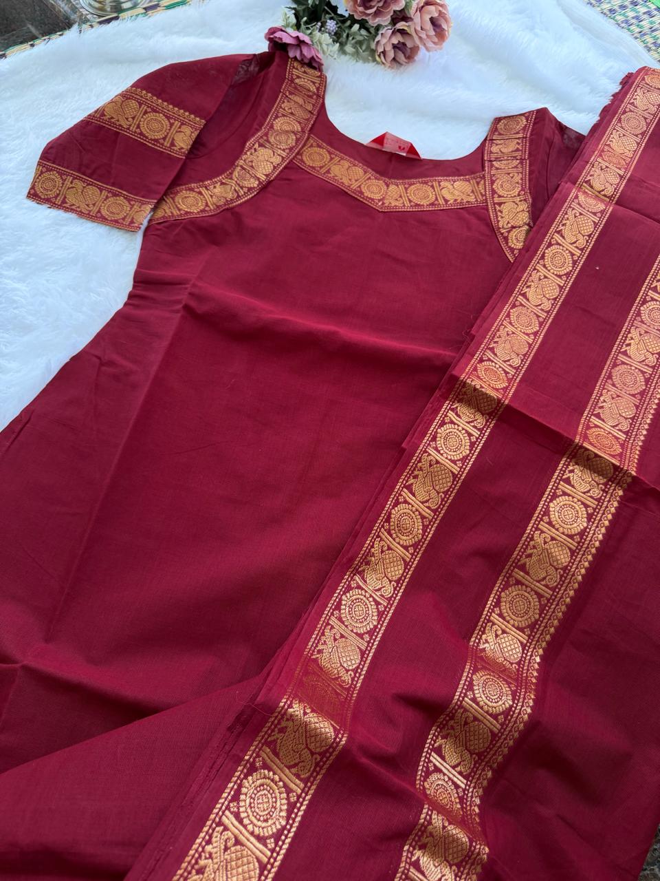 T514 Tharigai (Sindoor red) - Kurta Set (Top-Dupatta)
