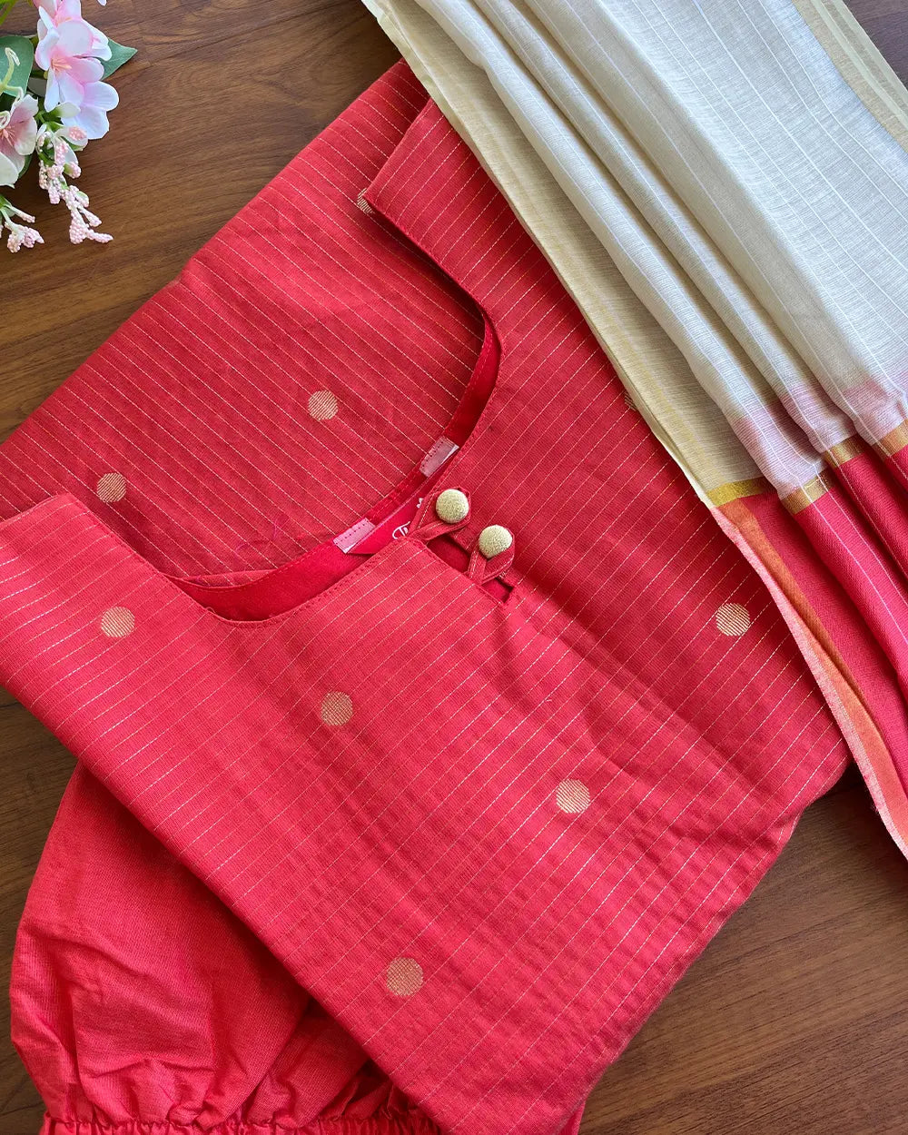 T122 Crimson Red Butter Silk Kurta Set