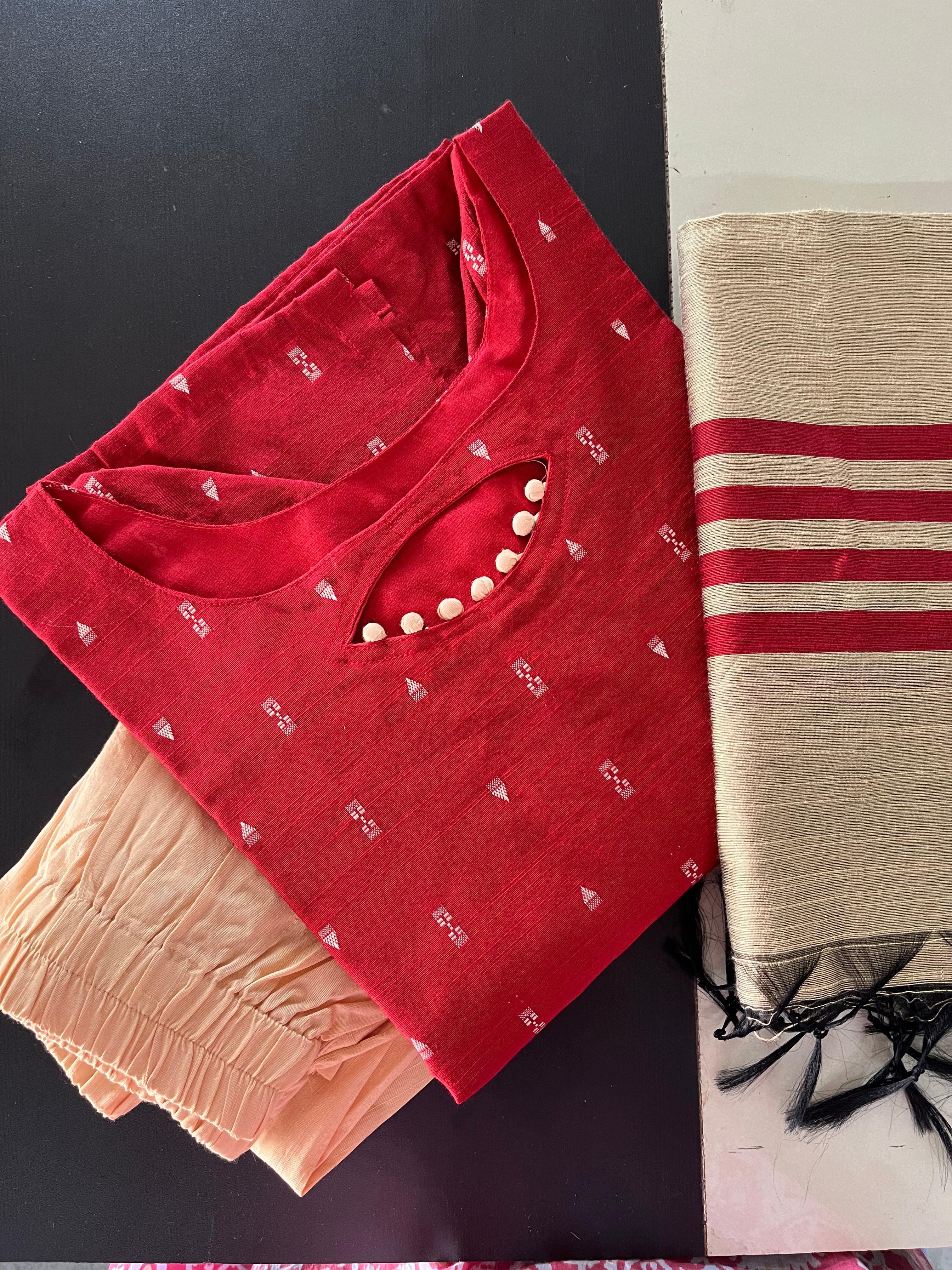 AS093 Slub Silk Kurta Set (Top dupatta pant )