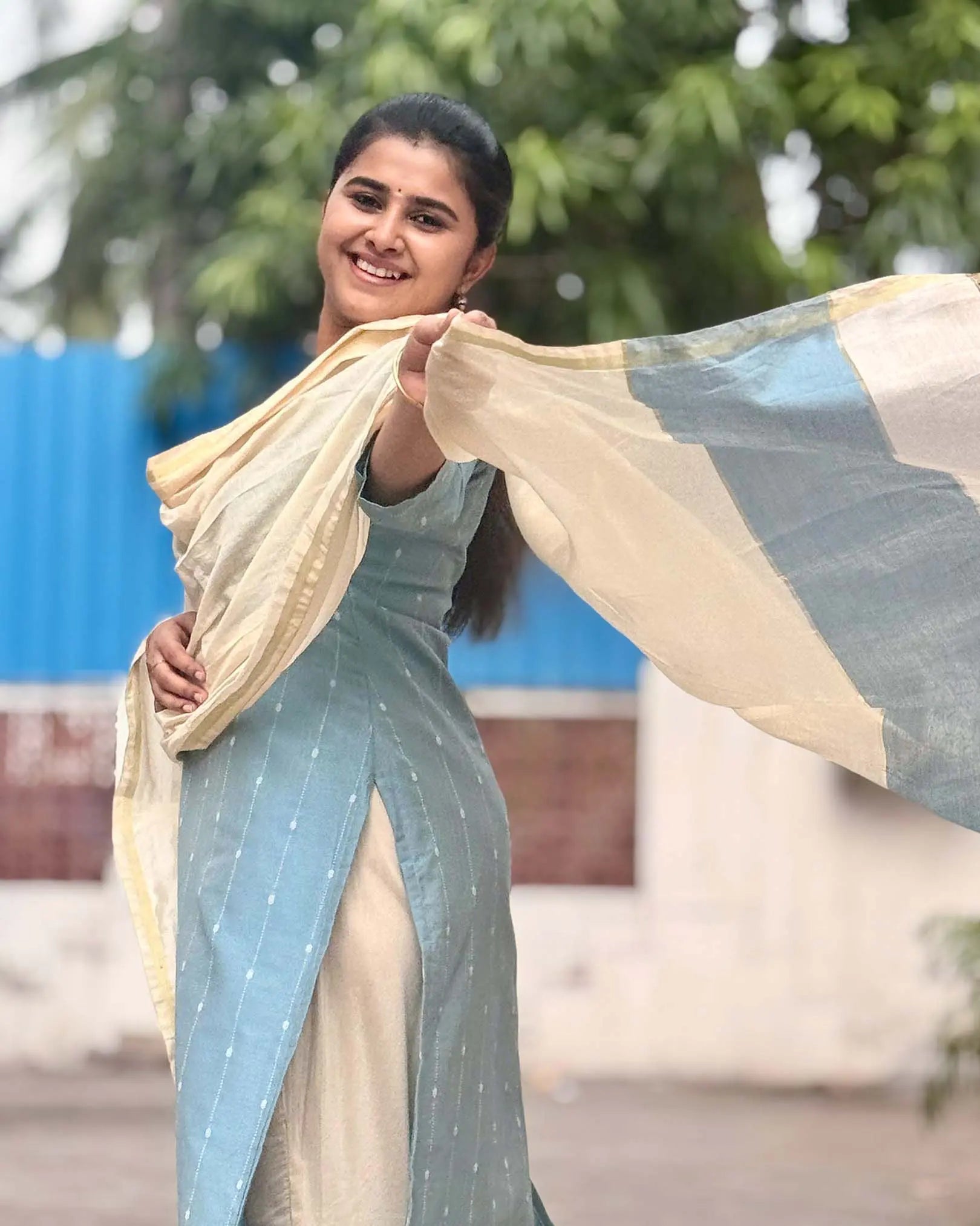 T040 Water Blue Butter Silk Kurta Set