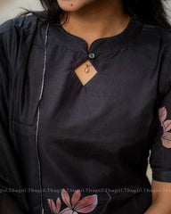 T321 Black Blossom Kurta Set (Top-Dupatta)
