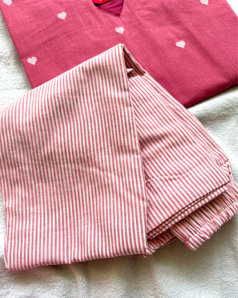 T057 Pink Heart Cotton Handloom Co Cord