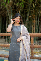 T531 Shalini (Grey) - Kurta Set (Top-Dupatta)