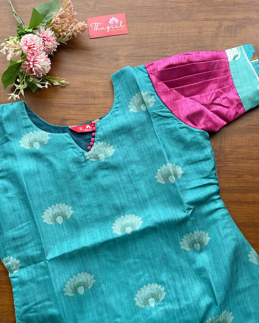 T137 Blue Pichwai Silk Kurta (Pre Order 30-35 days )