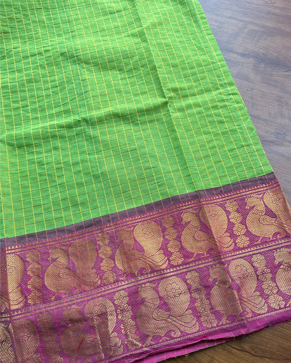 T140 Green Purple Cotton Kurta Set (Top-Dupatta)