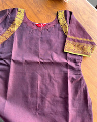 T182 Maroon Chettinad Cotton Kurta Set (Top-Dupatta)