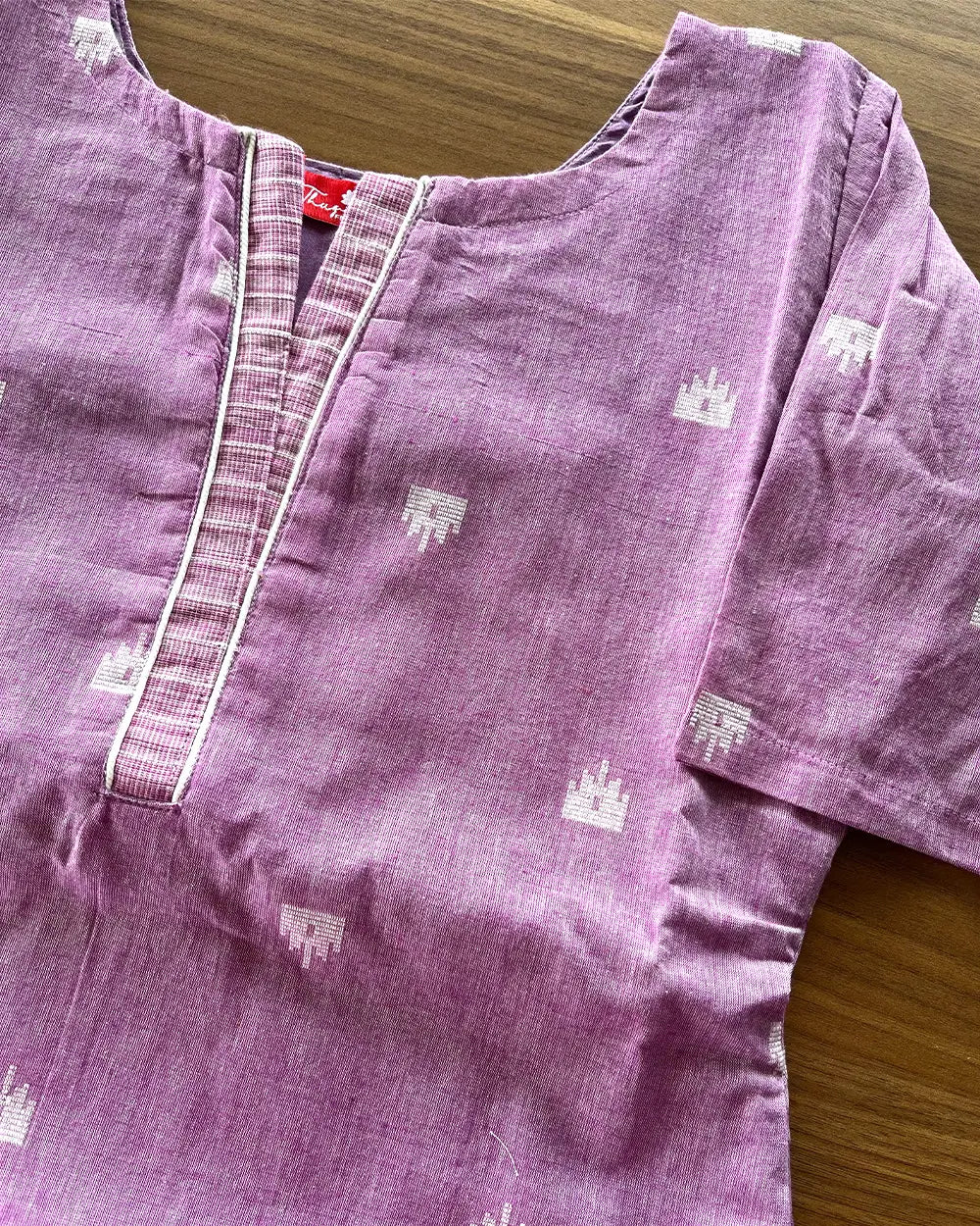 T058 Lavender Pink Handloom Cotton Kurta Set