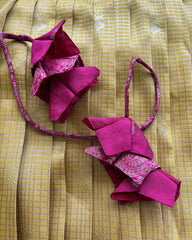 T098 Mustard - Pink Pleated Silk Maxi