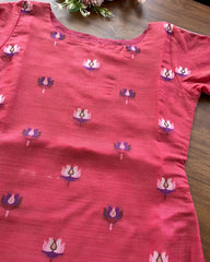 T095 PinkRed Lotus Kurta Set (Top-Dupatta)