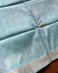 T259 Aqua Petals Kurta Set (Top-Dupatta)