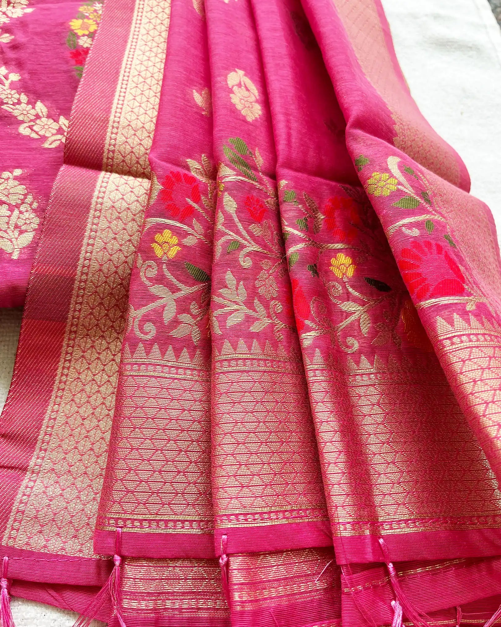 T050 Hot Pink Banaras Cotton Kurta Set (Pre Order 10-15 days)